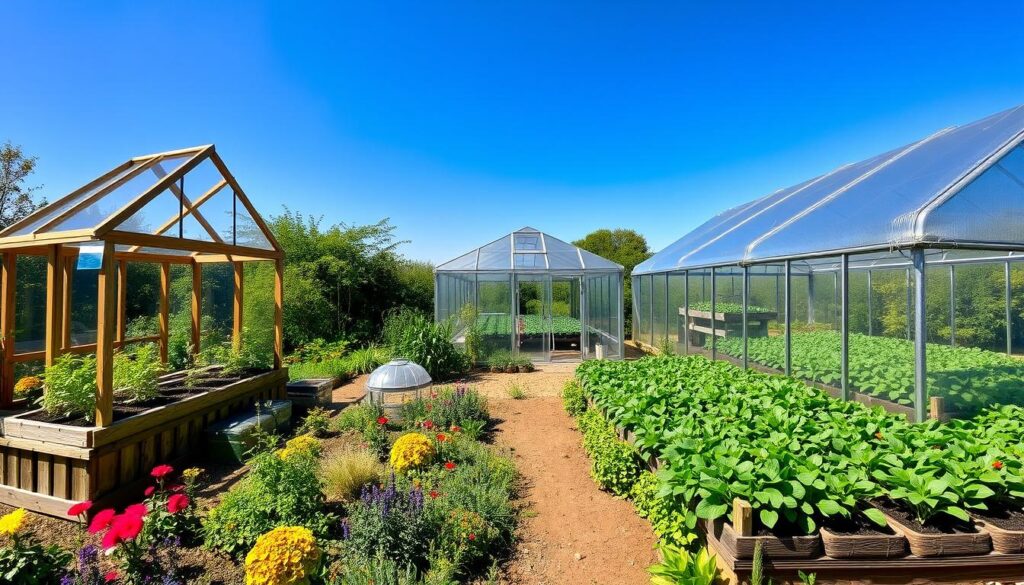 Cold frames, cloches, greenhouses, and polytunnels