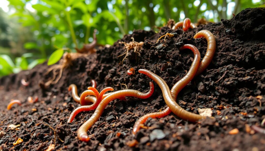 Earthworms in soil