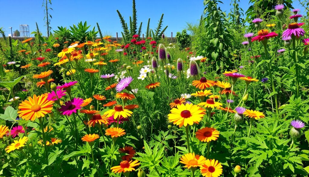 Edible flowers in a permaculture garden