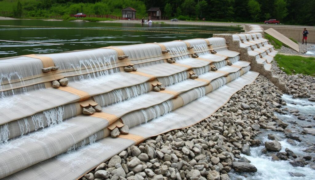 Geotextile fabric and riprap for check dam erosion control