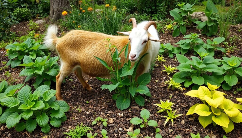 Goat browsing nitrogen-fixing plant