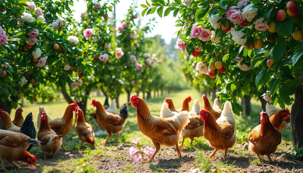 chickens in orchards