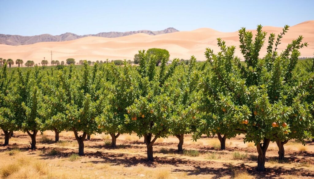 wind-shielded fruit trees